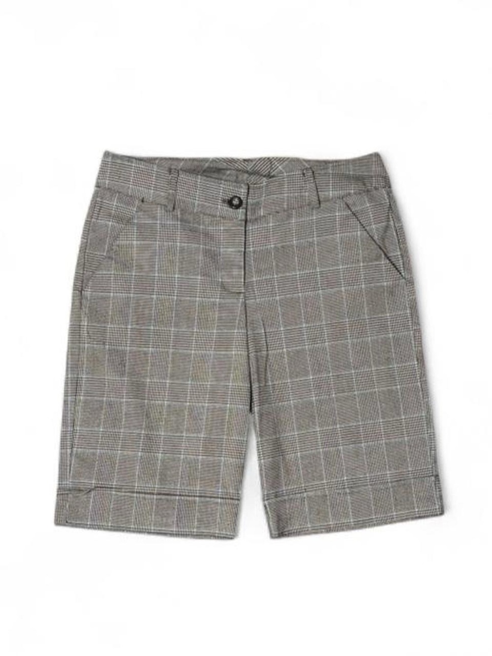Speechless Glen Check Plaid Tailored Shorts Size 5 Neutral Teal Cuffed - Picture 1 of 5